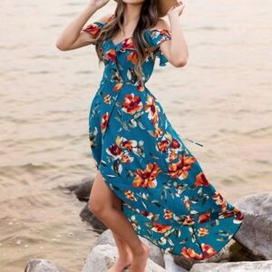 by & by Blue Floral High Low Dress